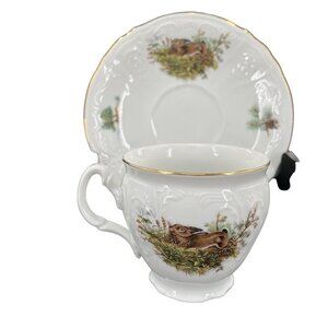 Bernadotte Fine China Tea Coffee Cup and Saucer Set Czech Republic Hare Wildlife